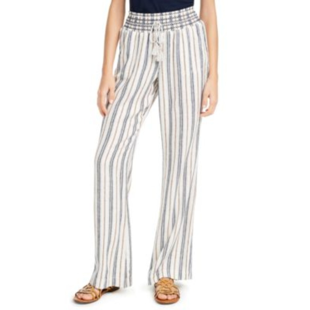 Rewash Striped Linen Coastal Pants Womens Medium Breathable Travel Beach Resort